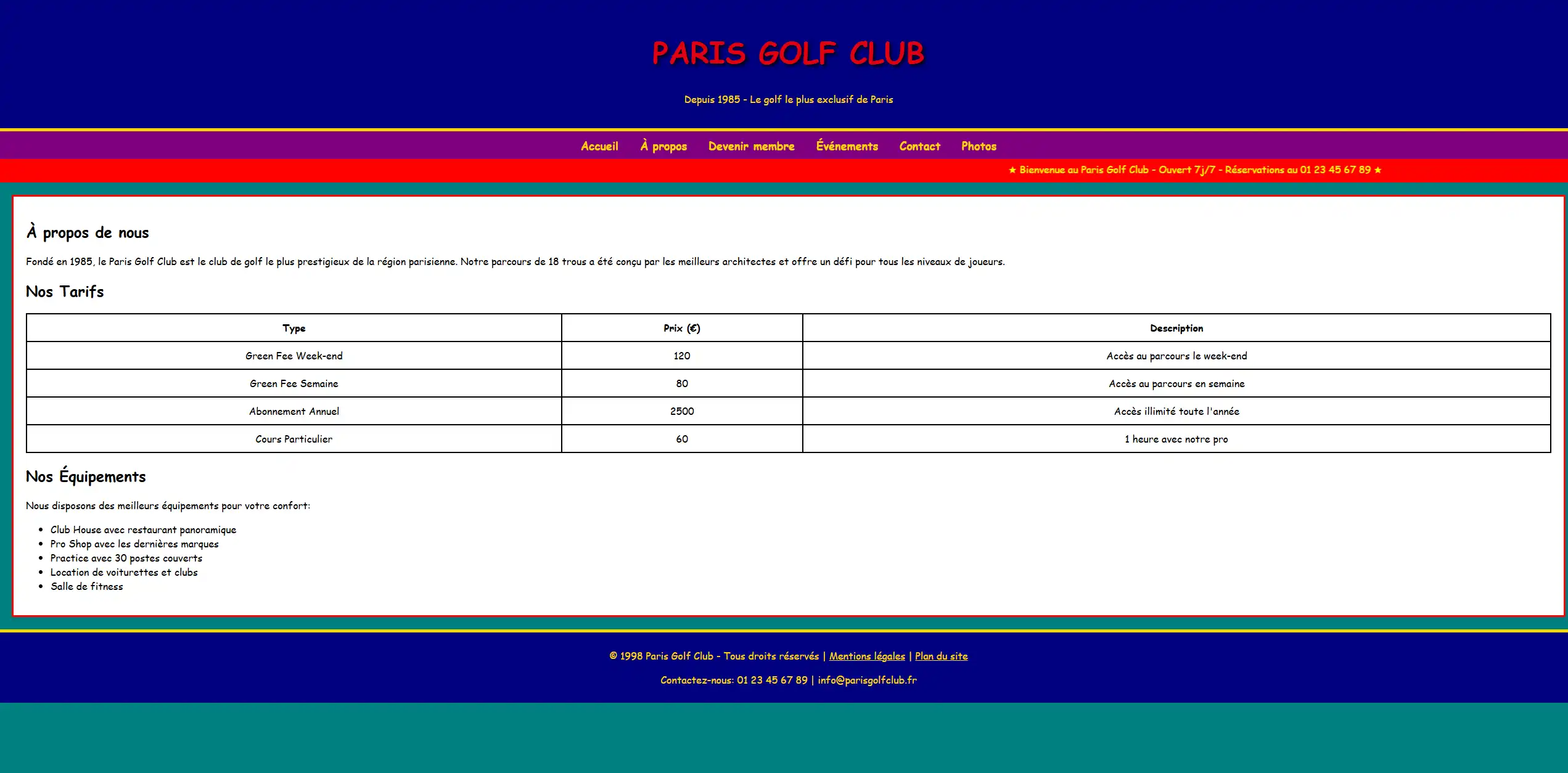 Image site web obsolète site club de golf